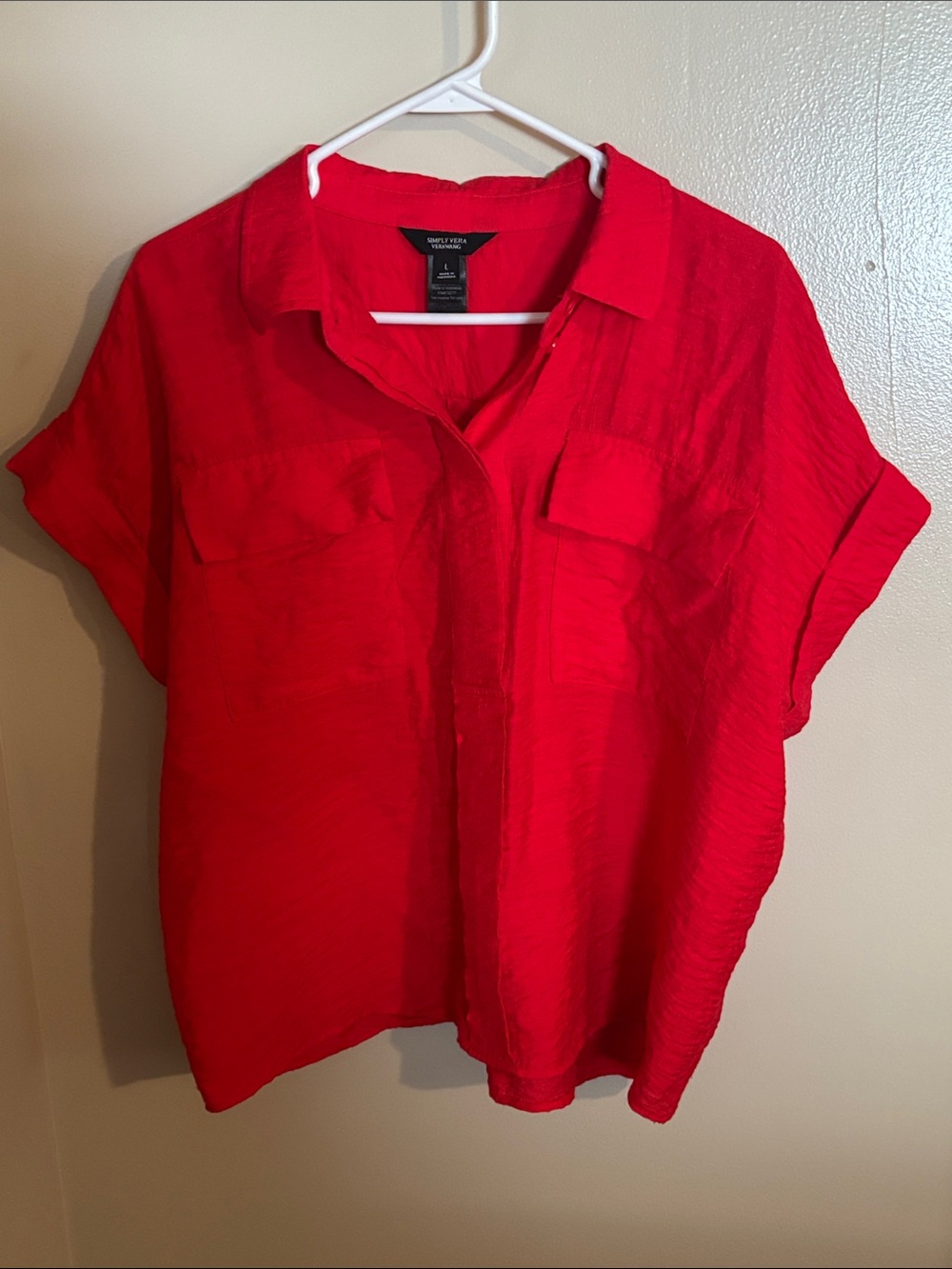 Simply Vera Vera Wang Red Short Sleeve Button Blouse